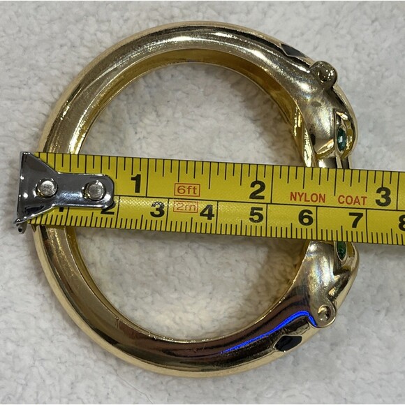 Designer Inspired Statement Leopard Enamel Cuff Bangle Black Gold Tone Green - Picture 9 of 9